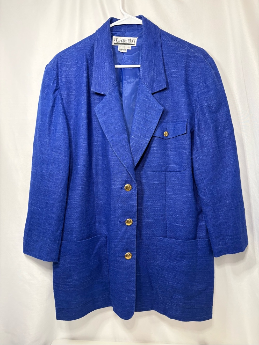 Vintage SK & Co. Royal Blue Women's Blazer Gold Buttons Pockets Shoulder Pads